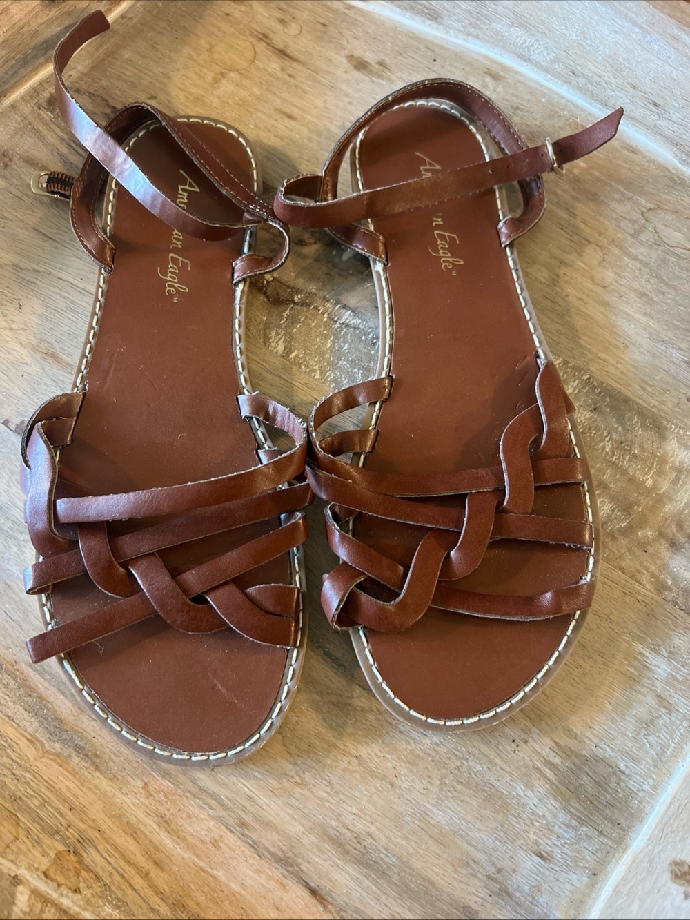 American Eagle Outfitters Brown Woven Strap Leather Sandals
